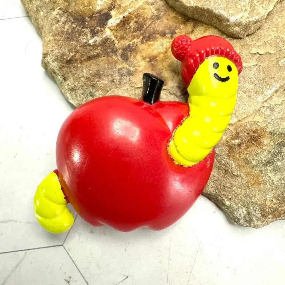 Vintage Avon Willy Worm Apple 1974 Brooch Pin Pal Solid Fragrance 2 1/4in Empty